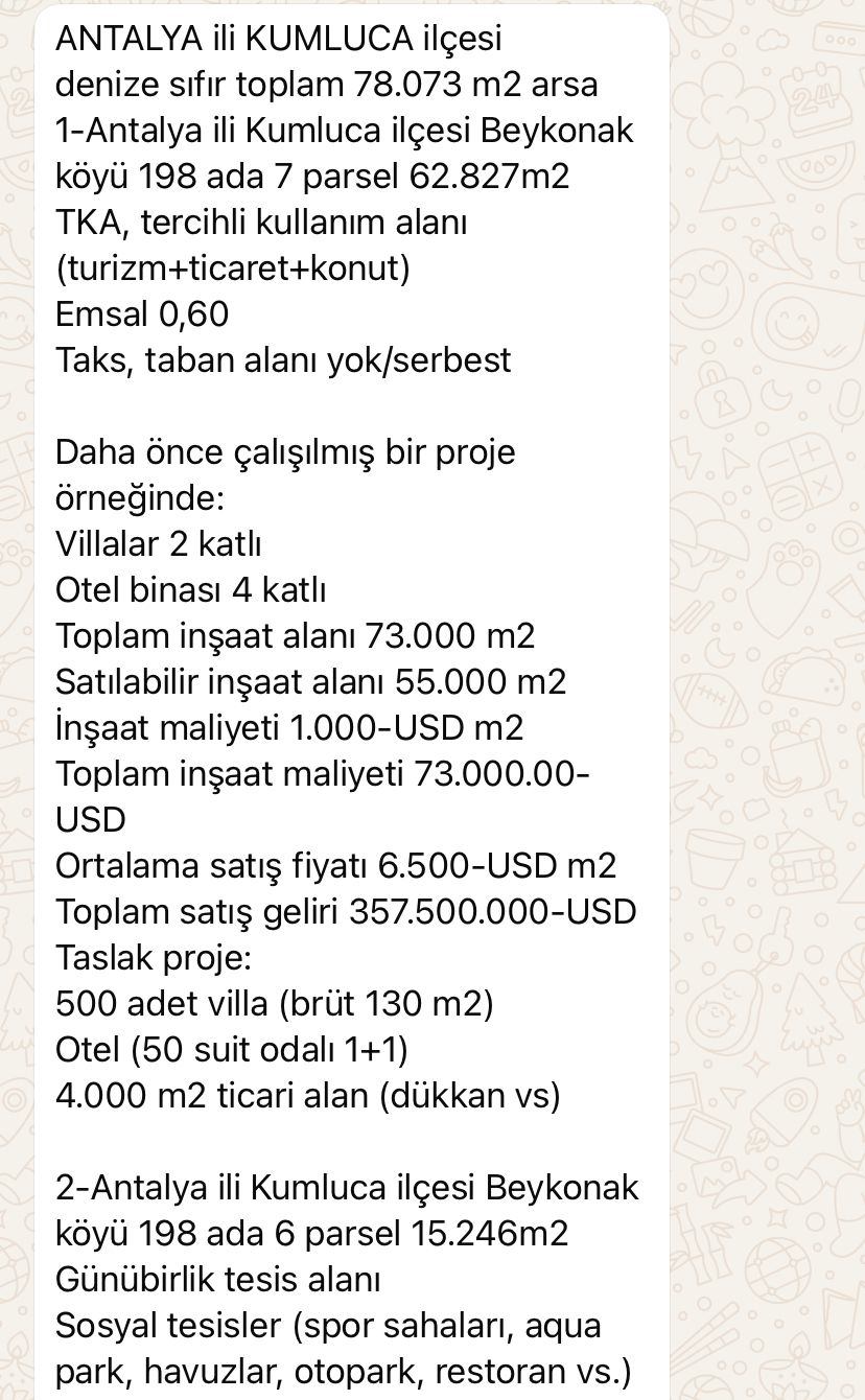 ANTALYA KUMLUCA DENİZE SIFIR ARSA