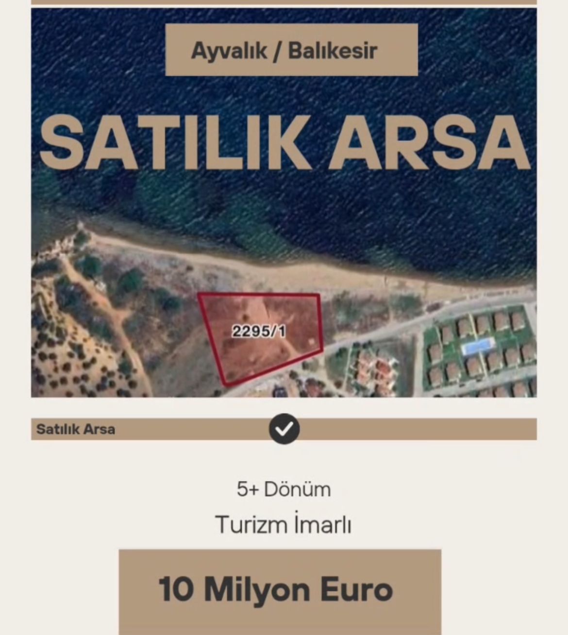 AYVALIK BALIKESİR SATILIK ARSA TURİZM İMARLI 10 M EURO