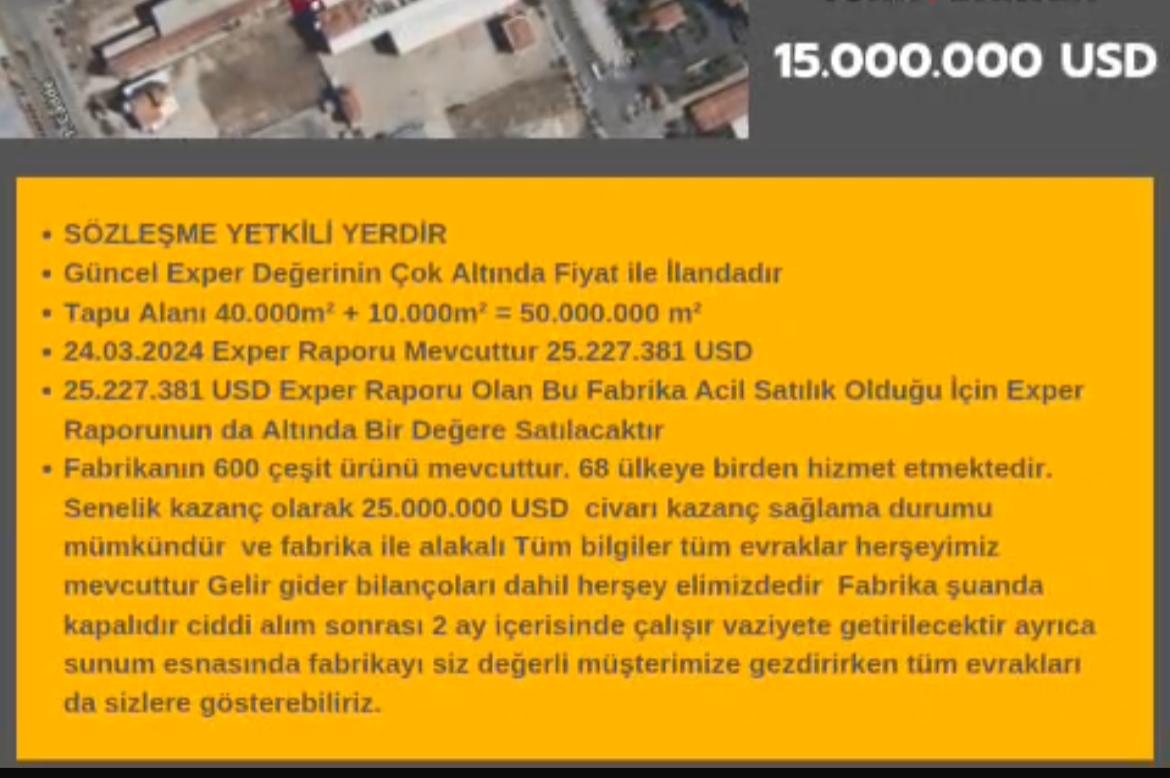 KARAMAN SATILIK FABRİKA 15M USD