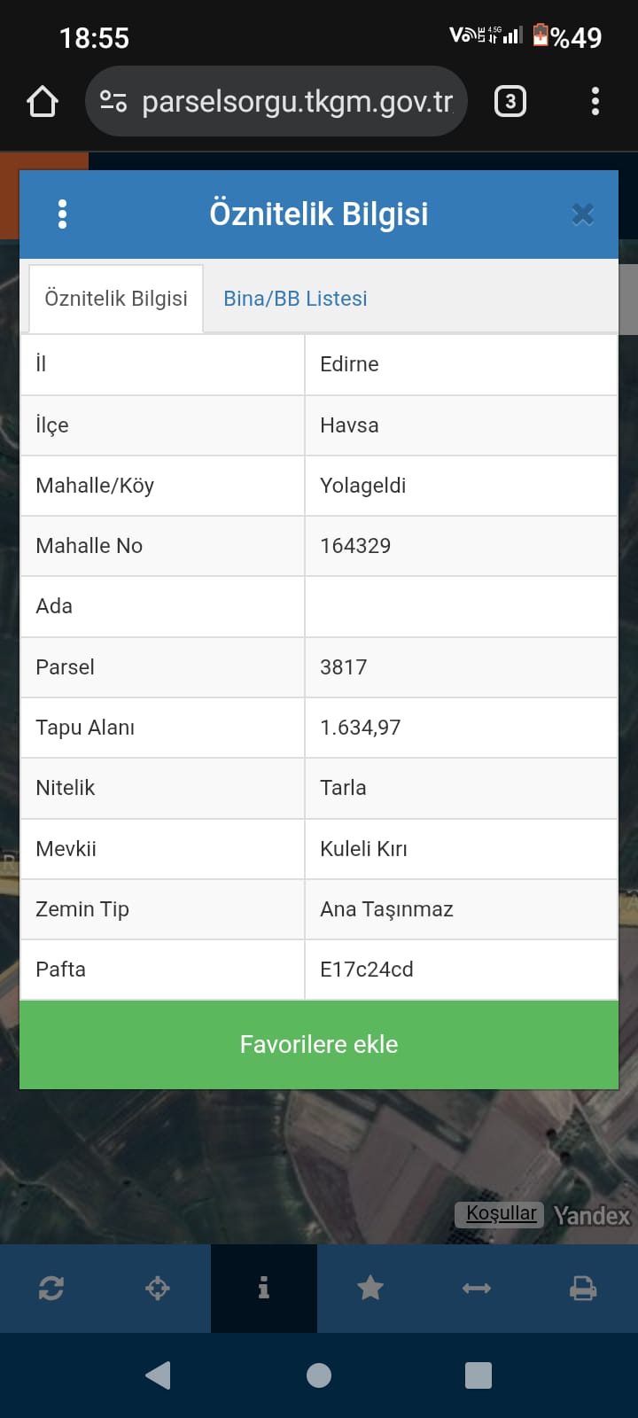 EDİRNE HAVSA YOLAGELDİ DE D100 CEPHELİ TARLA
